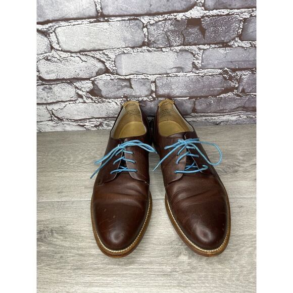 J Shoes Handcrafted William Brown Leather Oxfords Blue Lace Dress Shoes Men 42.5 main image 9